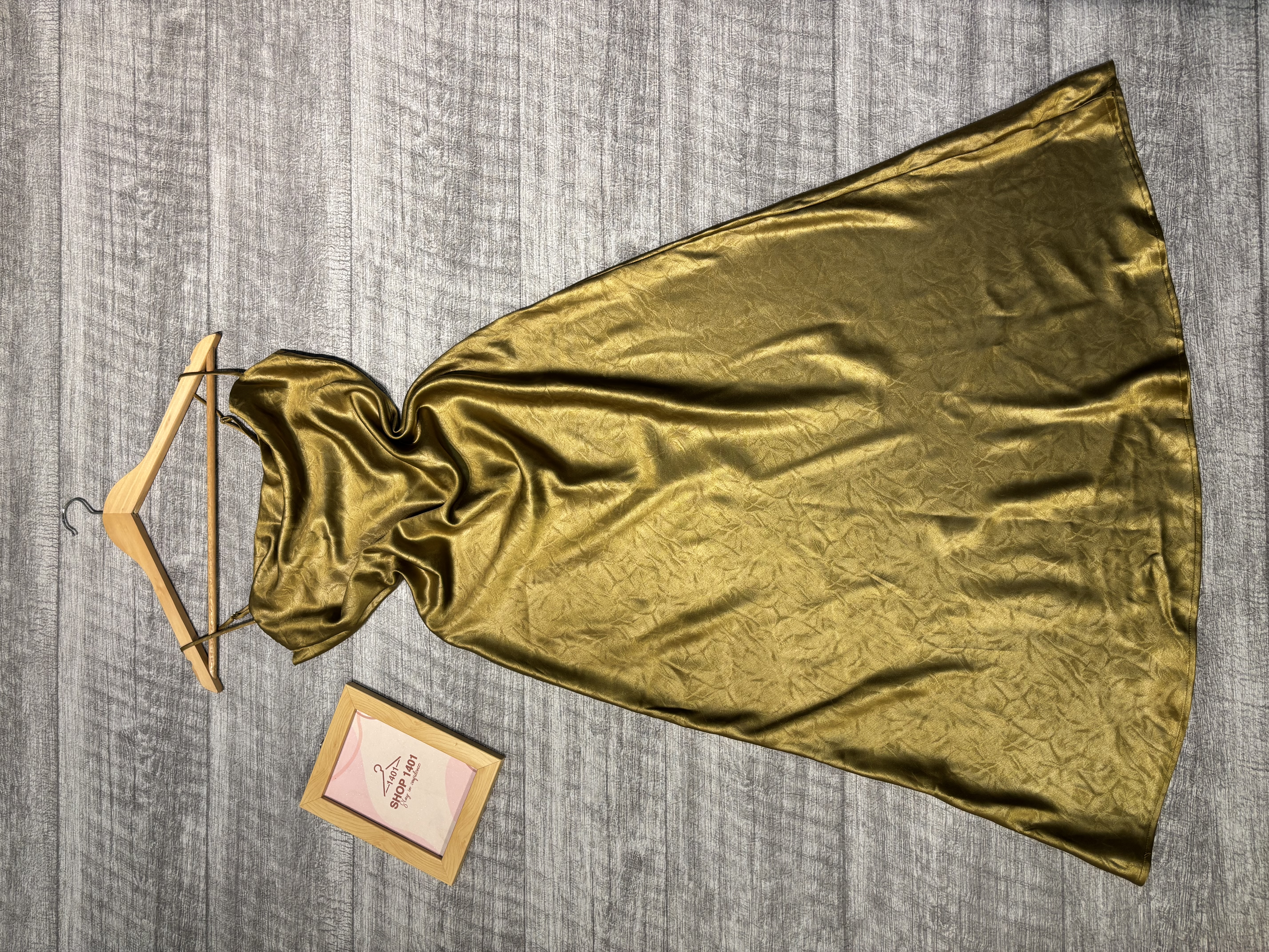 Olive Satin Slip Dress