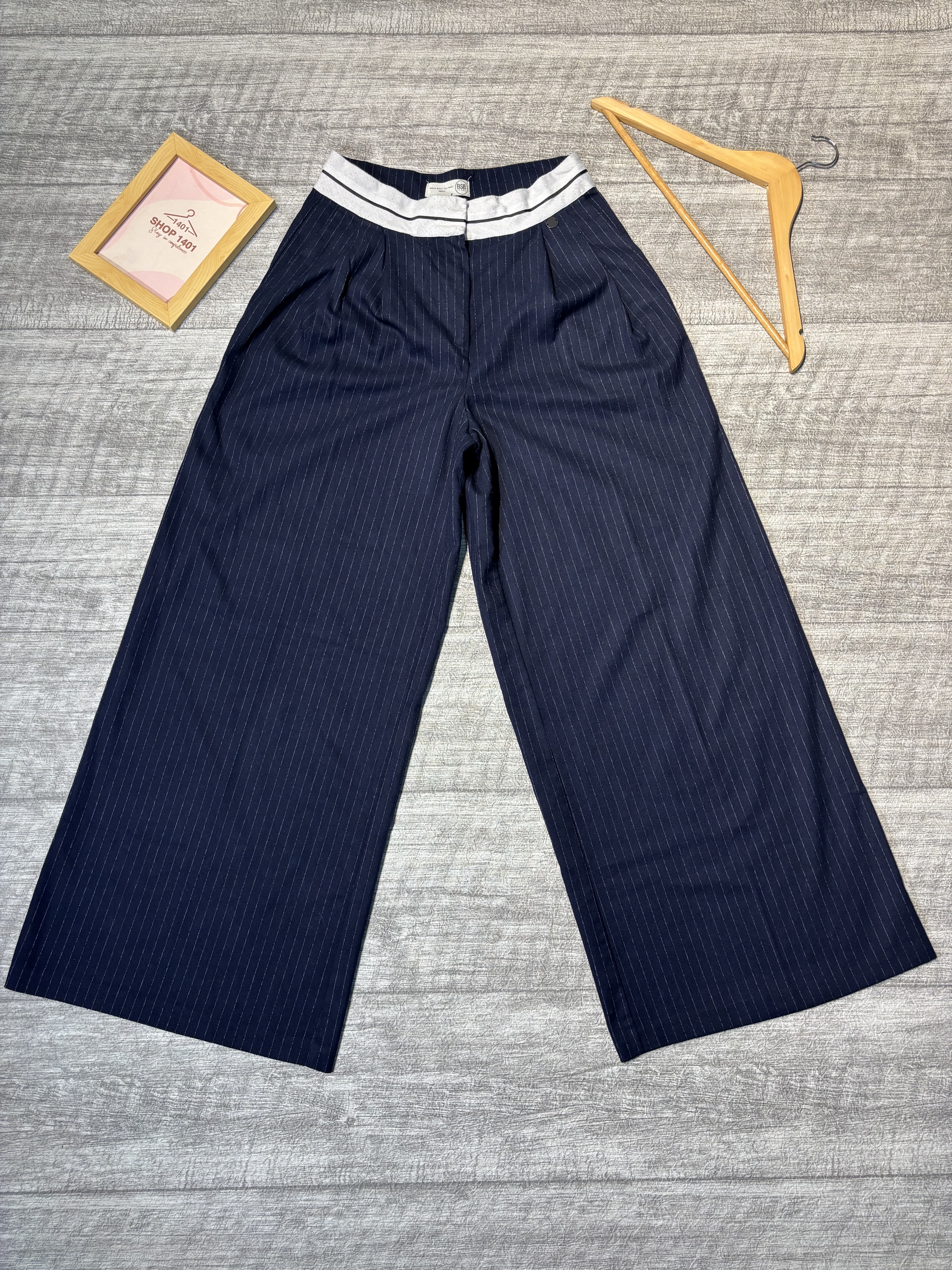 Navy Wide-Leg Trousers